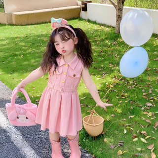 PRINCESS KESLI ชุดเดรสเด็กไม่มีแขน สีชมพู ชุดเด็กผู้หญิง ชุดเด็กเกาหลี เสื้อผ้าเด็ก 2-9ปี