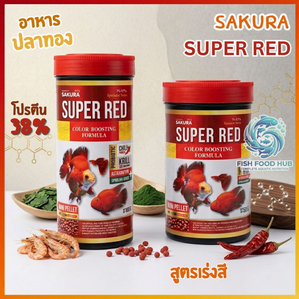 Super Red ซากุระ อาหารปลาทอง สูตรเร่งสี โปรตีน38% น้ำไม่ขุ่น SAKURA SPECIAL