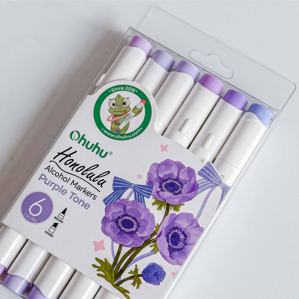 FOLIO ART : ปากกามาร์คเกอร์ Ohuhu Purple Tone Pack 6 (BRUSH & CHISEI) 90680