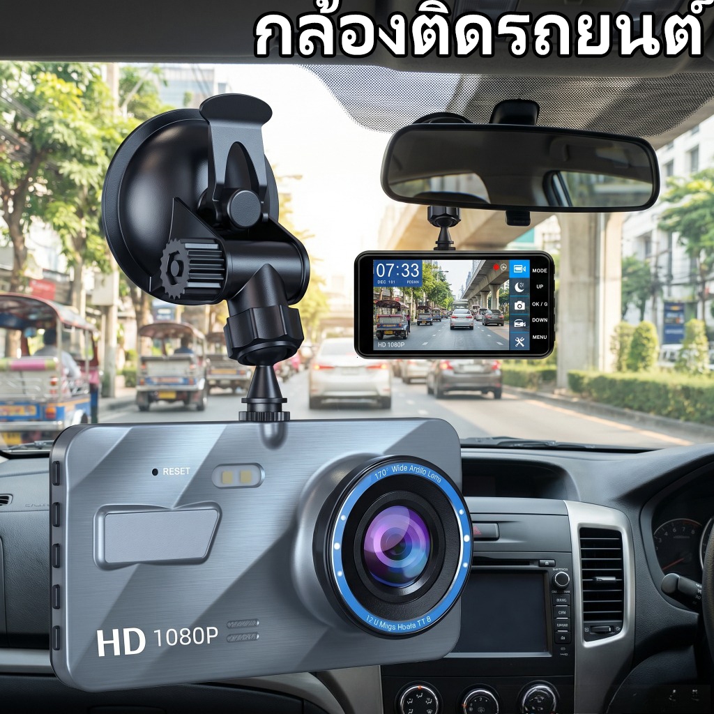 YK กล้องติดรถยนต์ 2 กล้อง หน้า-หลัง จอ 4 นิ้ว Full HD 1080P ตัวเครื่องโลหะ กลางคืนชัด ภาพไม่แตก