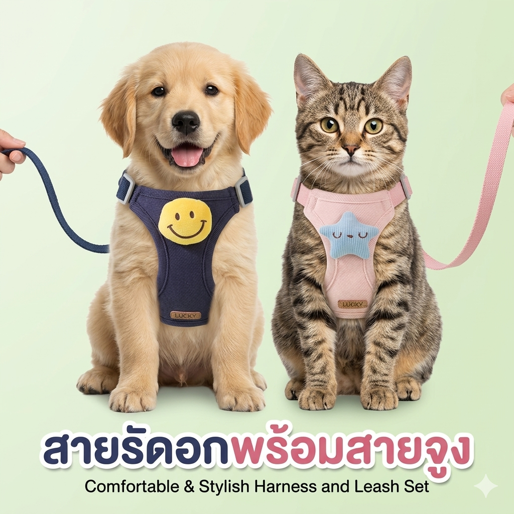 สายจูงหมา-แมว สายรัดอกแมว สามารถปรับระดับได้