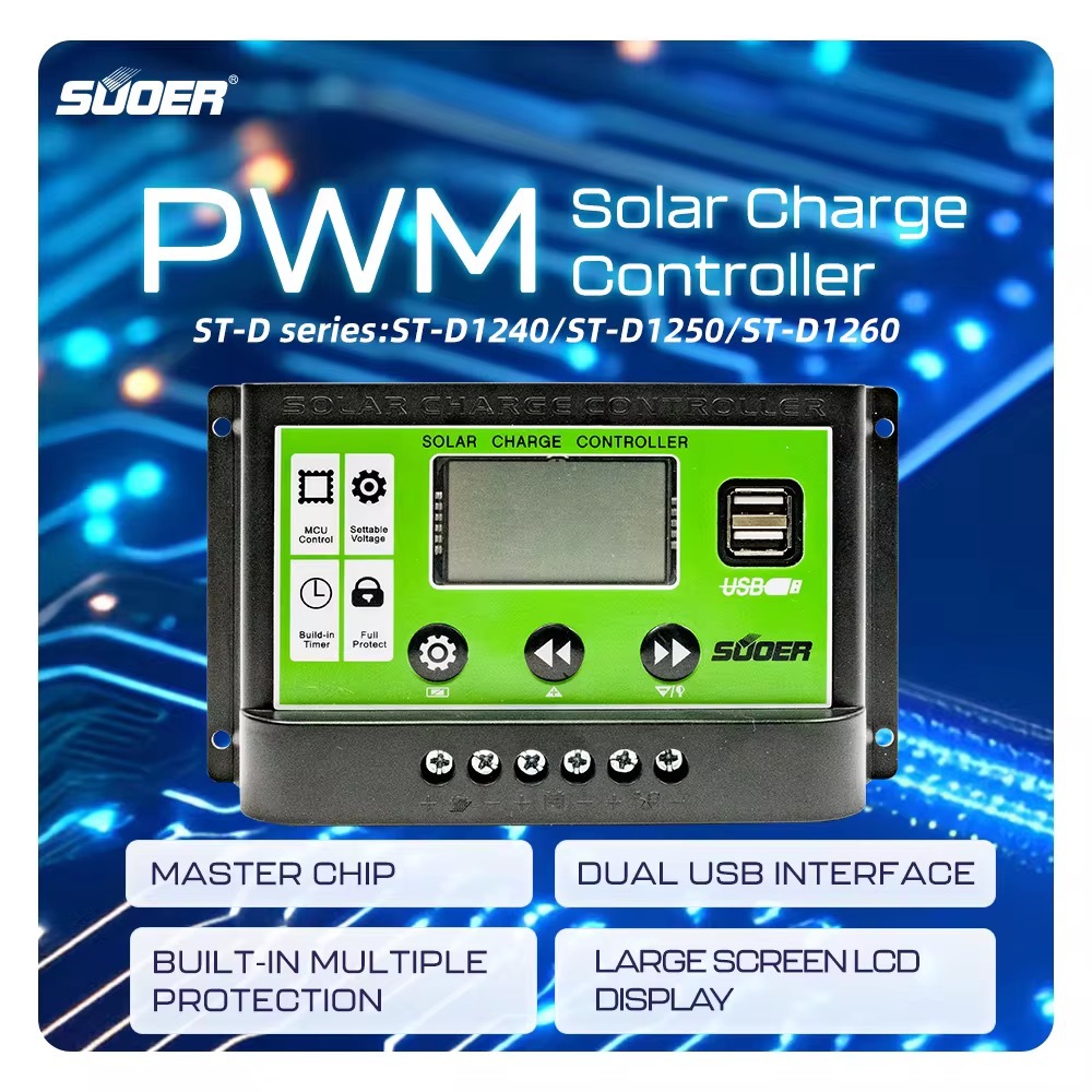 Suoer Intelligent Solar Charger 10A/30A/60A แบบ PWM พร้อมหน้าจอ LCD อัจฉริยะ รองรับแรงดันไฟฟ้า 12V 24V
