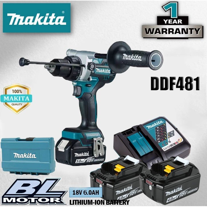 [แบรนด์แท้]  Makita DDF481RTE/RME/Z ไขควงแบบชาร์จ 18V แบตเตอรี่ เครื่องมือสว่านไขควงไฟฟ้าไร้แปรงถ่าน