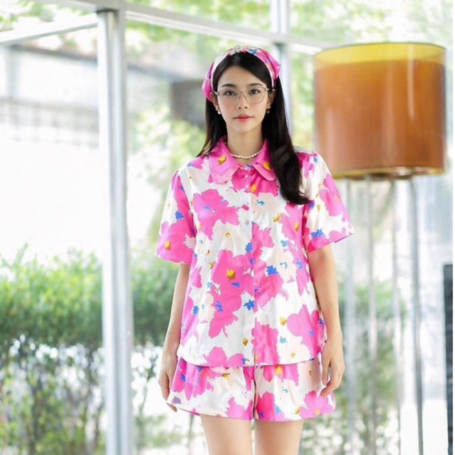 ชุดเซ็ทขาสั้น- อก44 ปกซ้อน แขนตุ๊กตา