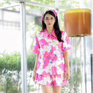 ชุดเซ็ทขาสั้น- อก44 ปกซ้อน แขนตุ๊กตา