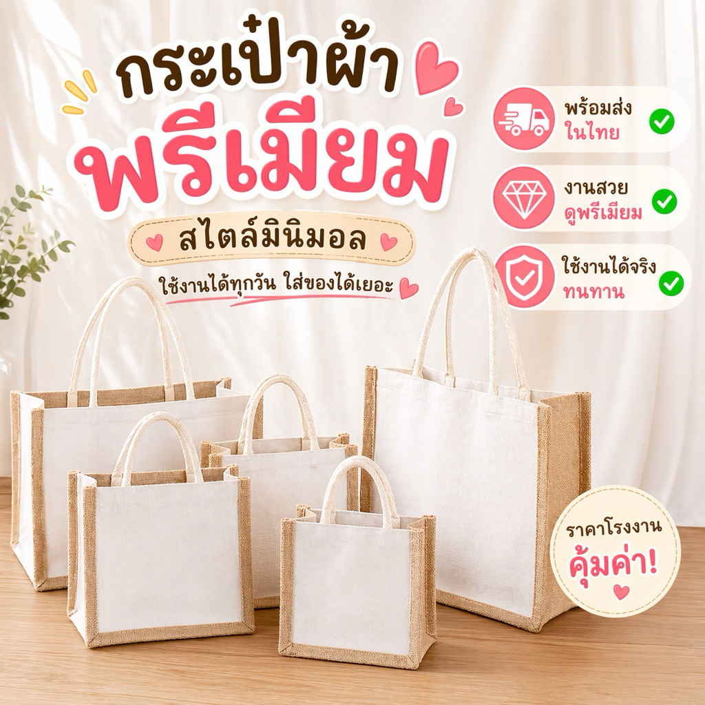 🔥พร้อมส่งที่ไทย🔥 กระเป๋าสาน Jute สไตล์ กันน้ำ DIY bag กสะพายข้าง