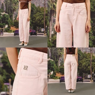CHUUCHOP - (XS-6XL) Kendall Barrel Jeans กางเกงยีนส์ขายาวทรงบอลลูน ป้ายหนังกลับ(C8417)