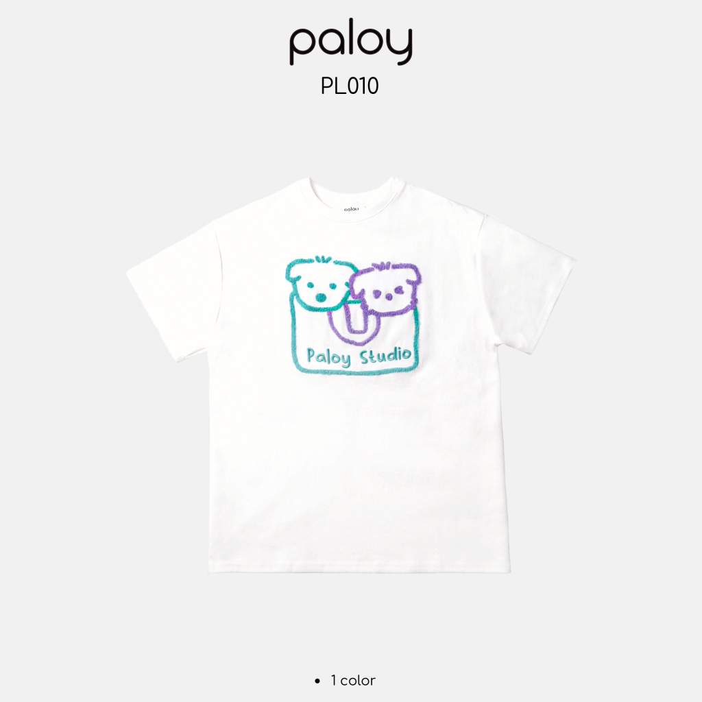 Paloy - PL010 เสื้อยืดแขนสั้นปักลายกระเป๋าน้องหมา Paloy studio