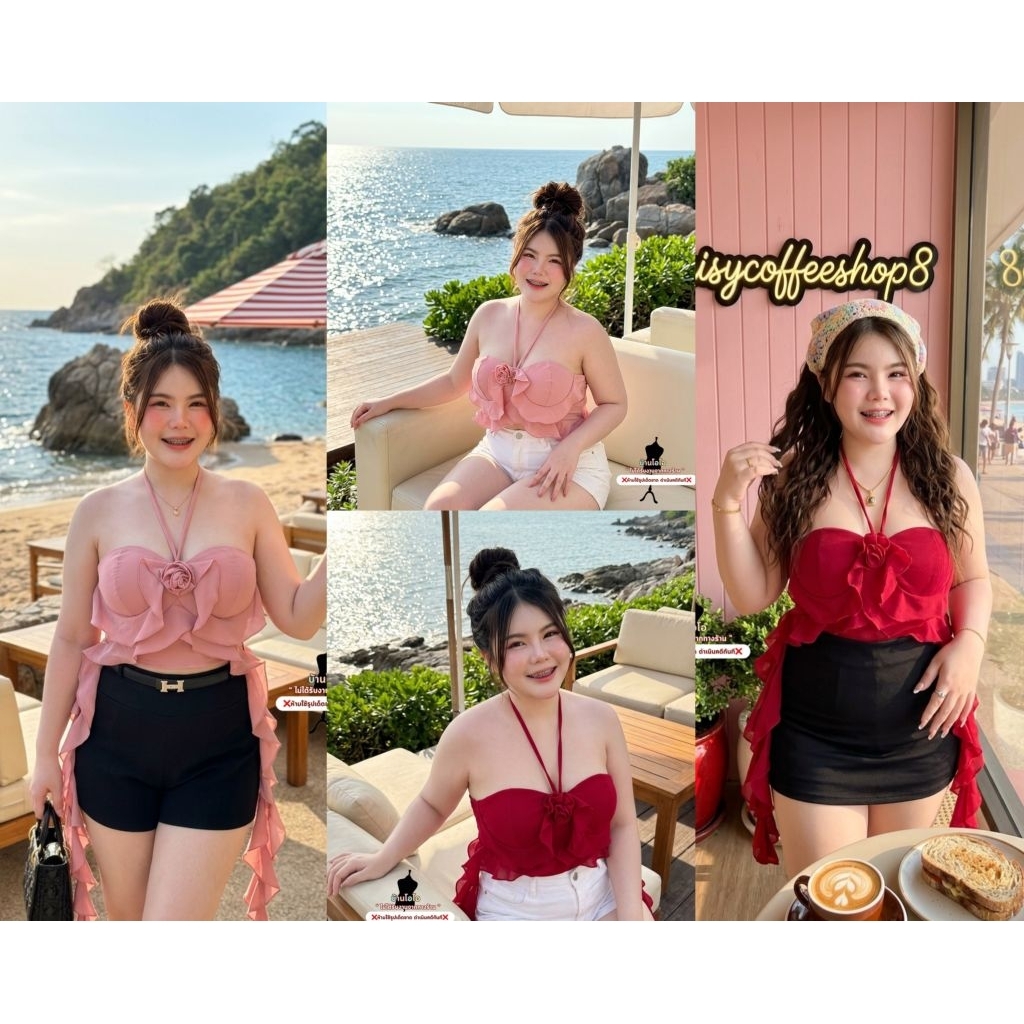 เสื้อกุหลาบสาวอวบอ้วน (เฉพาะเสื้อ) สวยไฮโซมาก อก36-46
