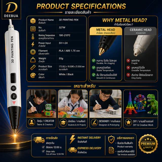 ปากกา 3D มืออาชีพ Metal Head หัวเหล็กไม่ตัน ลื่น ควบคุมง่าย | Professional 3D Pen Professional designed for precision