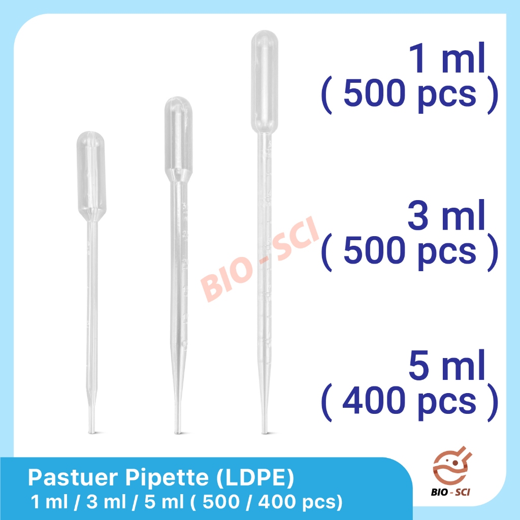 หลอดหยดพลาสติก (Pastuer Pipette) 1 / 3 / 5 ml ( 500 / 400 ชิ้น)