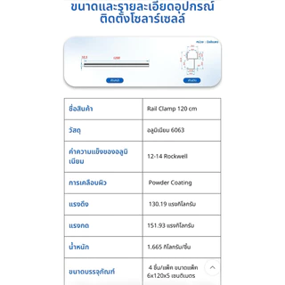 Rail Clamp PSI 120 cm รางอลูมิเนียม 6063 สำหรับ ยึดแผงโซล่าเซลส์