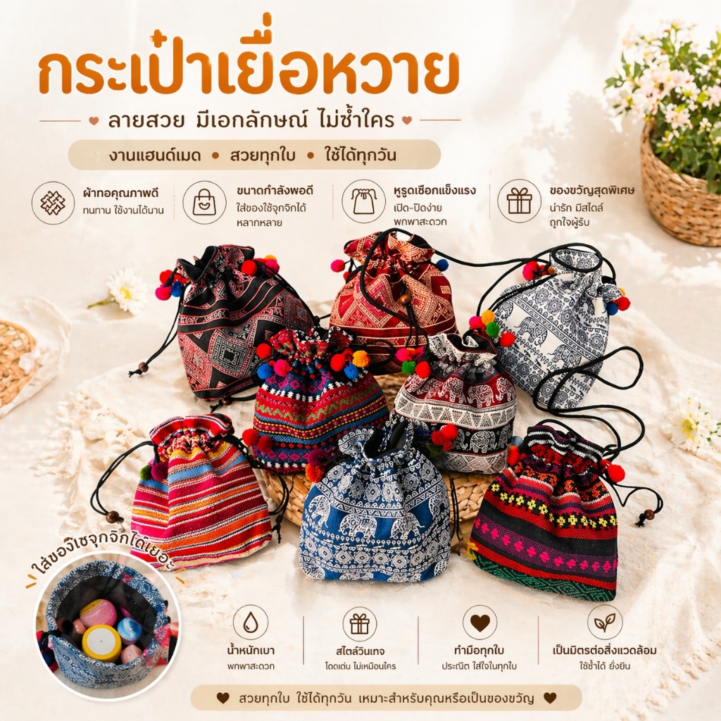 กระเป๋า กระเป๋าชาวดอย กระเป๋าชาวเขา สะพายข้าง