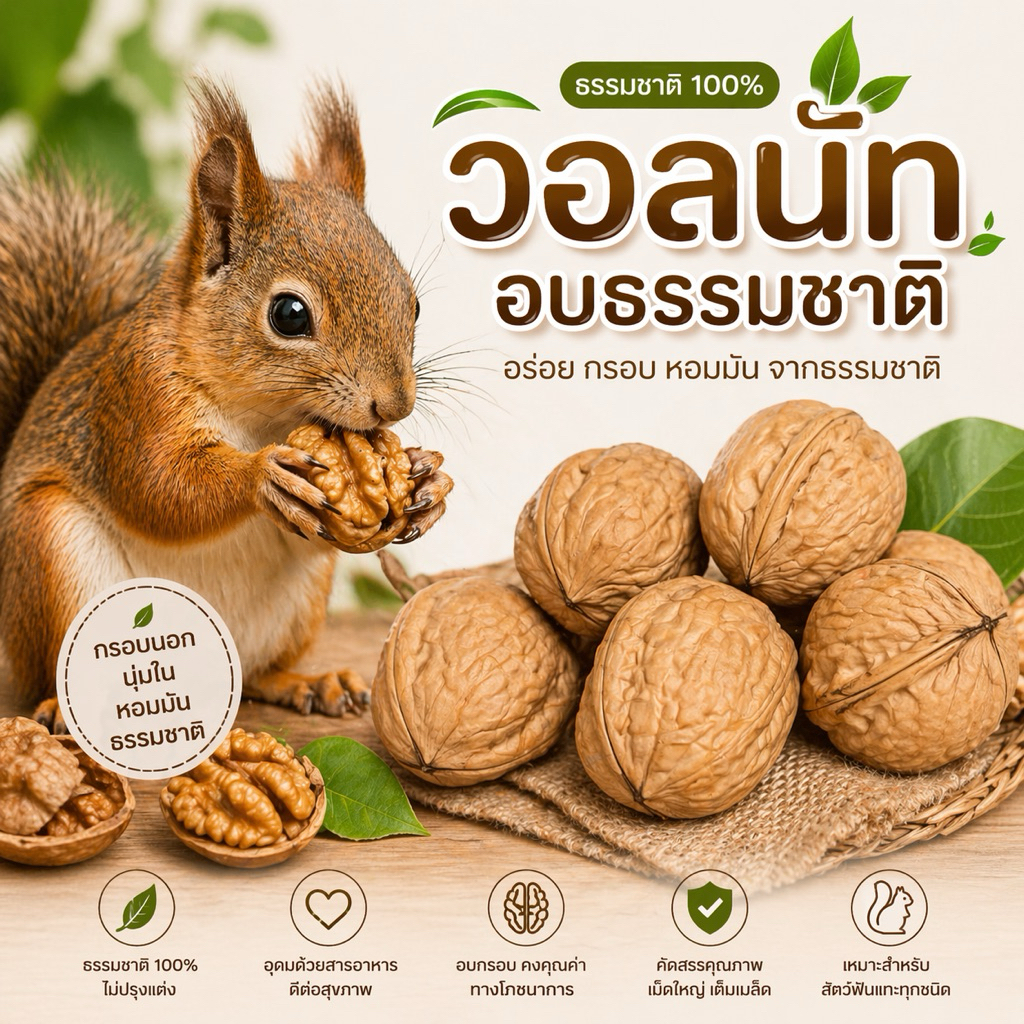 ถั่ววอลนัท 6 ลูก อาหารกระรอก ชูการ์