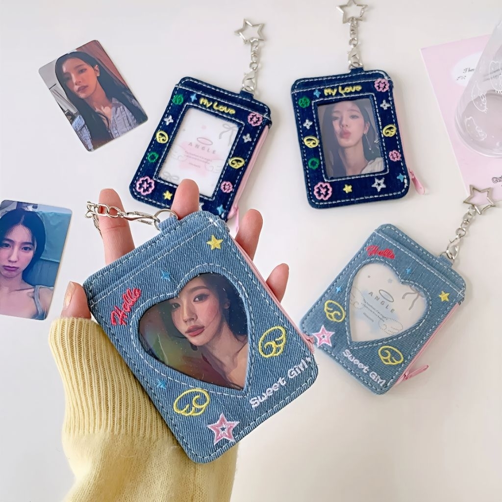 พร้อมส่งจากไทย!! เคสการ์ด เฟรมการ์ด พวงกุญแจใส่รูปผ้ายีนส์ เฟรมการ์ดใส่เหรียญได้ มีช่องซิป  พวงกุญแจยีนส์ *ไม่มีปริ้นรูป