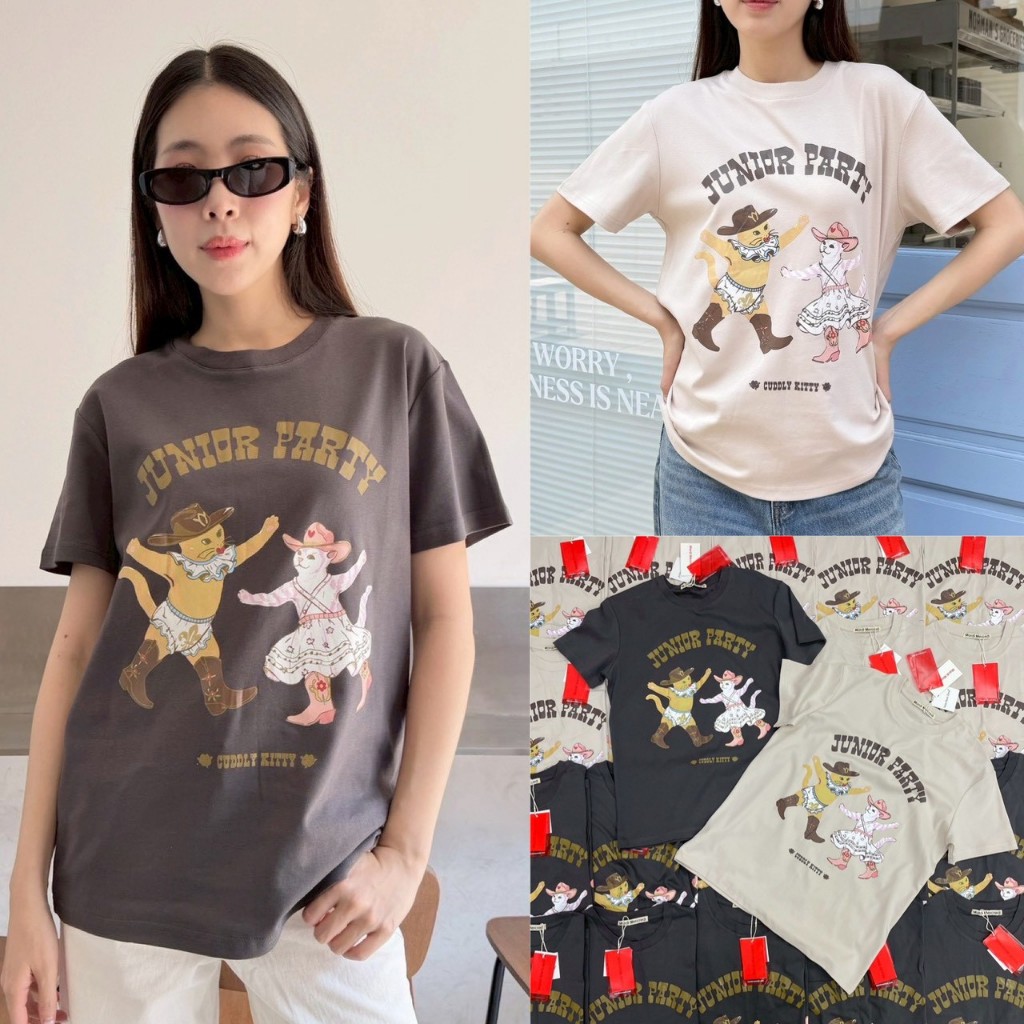 🍊 VL 5249 เสื้อยืดแขนสั้น สกรีนลายเก๋ ทรงสวย ผ้าดี