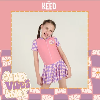✨NEW✨KEED : PINK FLOWER ชุดว่ายน้ำเด็กโต ชุดแยก แขนยาว+กางเกงขาสั้น และ ชุดกระโปรแขนยาวขาสั้น ว่ายน้ำ กัน UV50+