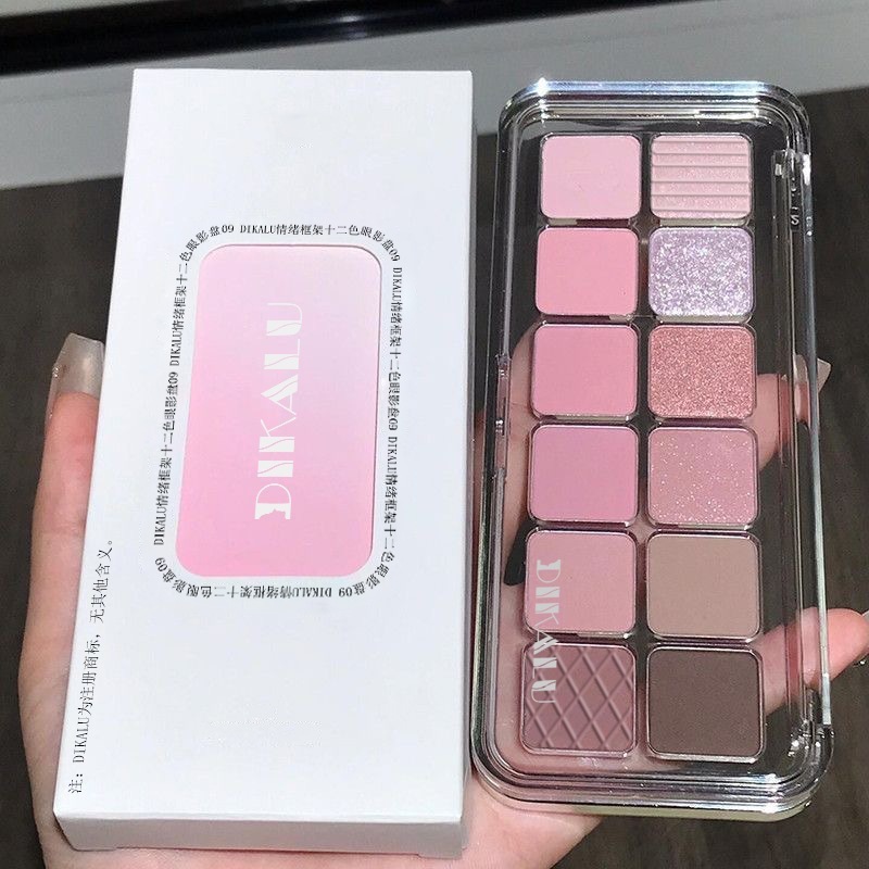 พาเลทอายแชโดว์ 12 สี/eyeshadow/bulsh/สีชมพู/ประกายมุก/เนื้อแมตต์/เหมาะสำหรับแต่งหน้าทุกวัน