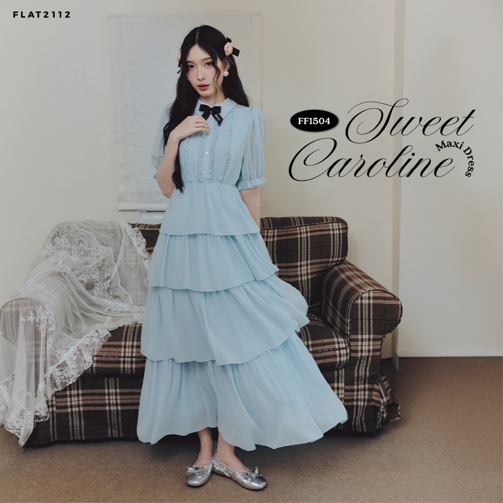 FLAT2112 : SWEET CAROLINE MAXI DRESS เดรสลุคเรียบร้อย ดูแพง เดรสฟ้าพาสเทล ใส่แล้วผิวผ่อง เดรสลูกคุณ ละมุน (FF1504)