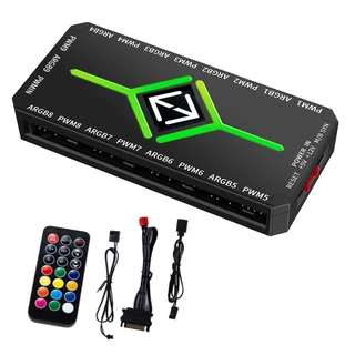Hills 1 ถึง 9 3 ใน 1 PWM แม่เหล็กดูด ARGB Fan Hub Splitter PWM ฮับดูดแม่เหล็กพร้อมรีโมท SATA Power Supply