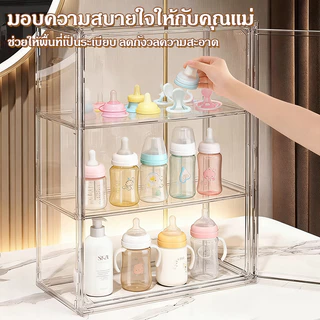 🍼กล่องเก็บขวดนมเด็ก👶กล่องเก็บของใช้เด็ก ความจุขนาดใหญ่ 4 ชั้น เปิดปิดด้วยแม่เหล็ก กล่องเก็บของกันฝุ่นพร้อมฝาปิด