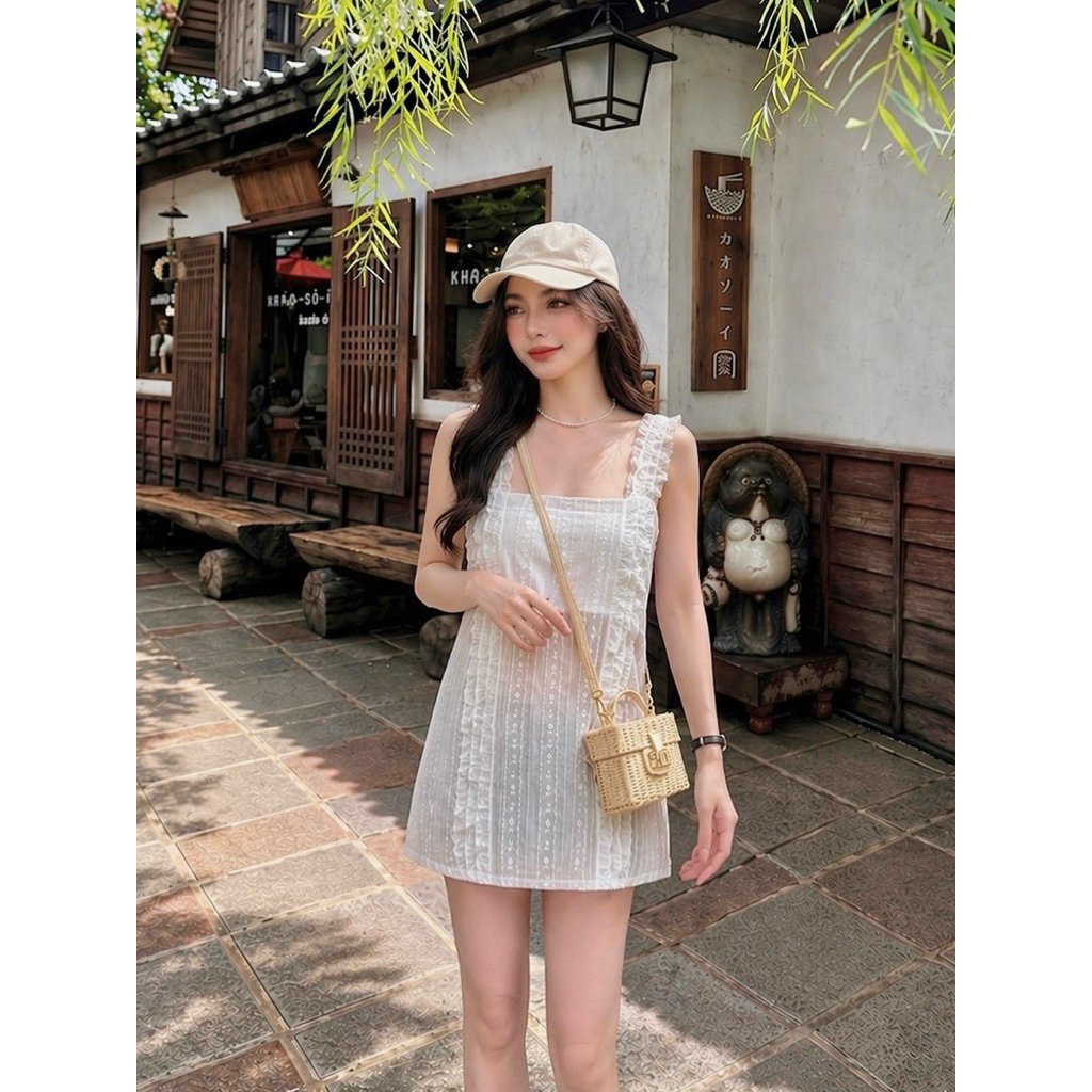 🍵Kyoto Lace เดรสสั้นลูกไม้แต่งระบาย