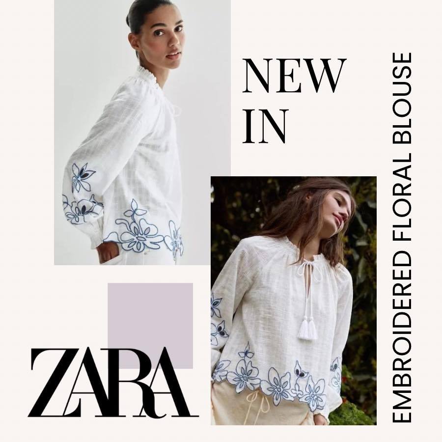 ZA-RA 🟢🛍️🛒🟢🛍️ พร้อมส่งค่ะ🛒🛍️ ใส่แล้วฟีลลูกคุณหนูสุดๆ แต่ยังดูชิล ใส่ได้ทุกวัน EMBROIDERED FLORAL BLOUSE