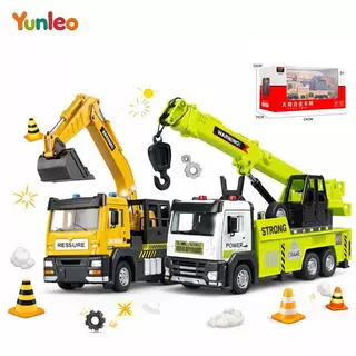 YUNLEOTOY รถบรรทุกเครน โมเดลรถเครน โมเดลรถก่อสร้าง มีเสียงและแสง สามารถเล่นได้สมจริง ปรับยกขึ้น-ลงได้