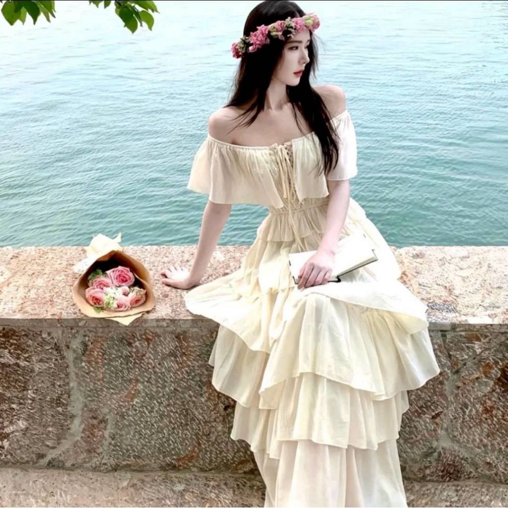 PAPHA | Veena dress ชุดเดรสกระโปรงยาว ดีเทลเปิดไหล่ ขนาด ฟรีไซส์