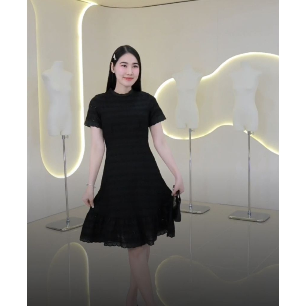 TT2-2XL เดรสฉลุดำ+สายผูก ป้าย Eszada sz.2XL