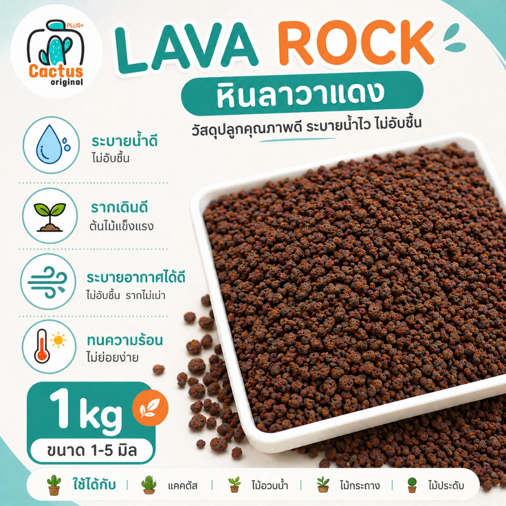 หินภูเขาไฟแดง (หินลาวาแดง Red lava) บรรจุถุง 1 กิโล ขนาด1-5 มิล วัสดุปลูก ผสมดินแคคตัส โรยหน้ากระถาง แคคตัส (กระบองเพชร)
