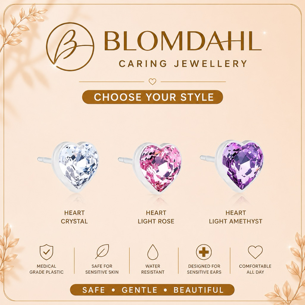 Blomdahl ต่างหูทางการแพทย์ ปลอดภัย คนแพ้ง่าย รุ่น Heart Plastic 6 mm (Nickel Free / Hypoallergenic) Medical Earrings