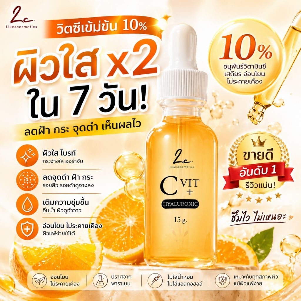 ไลก์ส คอสเมติก Vit C Serum เซรั่มวิตซีสูตรใหม่เข้มข้นถึง12% ผิวกระจ่างใส ลดจุดด่างดำและริ้วรอย