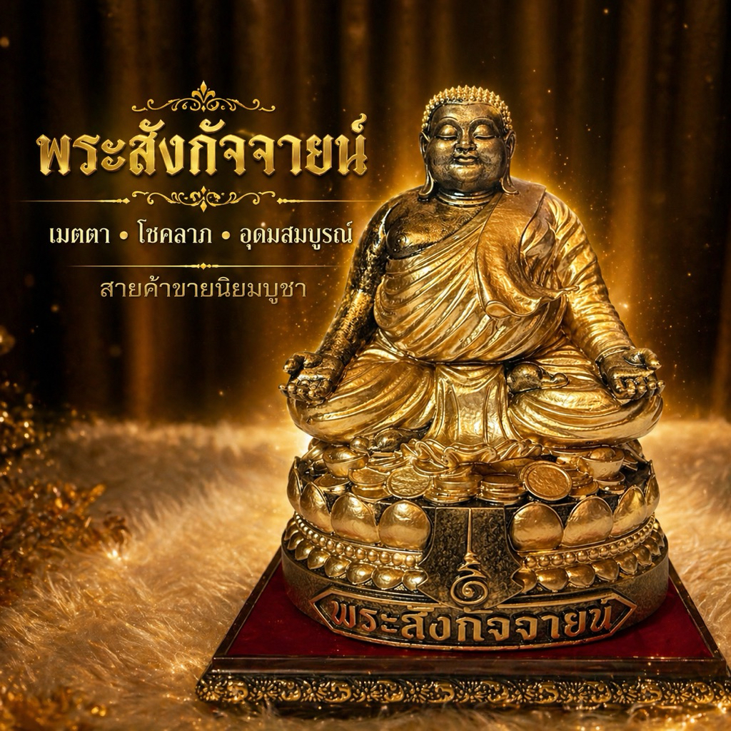 พระสังกัจจายน์ ปางรับทรัพย์ (เล็ก) แร่เหล็กน้ำพี้ อ้วนท้วนสมบูรณ์ มวลสารศักดิ์สิทธิ์ แบบงานของร้าน พร้อมฐานรองและบทสวด