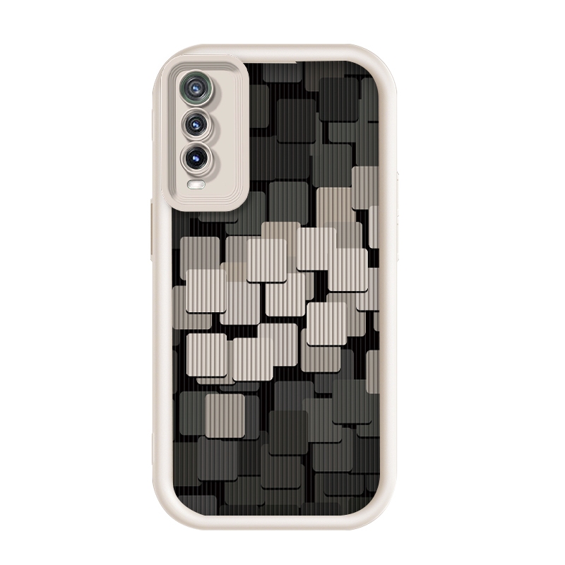 เข้ากันได้ Vivo Y30g/Vivo Y11s/Vivo Y12s,กรณีโทรศัพท์แบบไม่ชนกัน Morandi Grey Geometry Cube