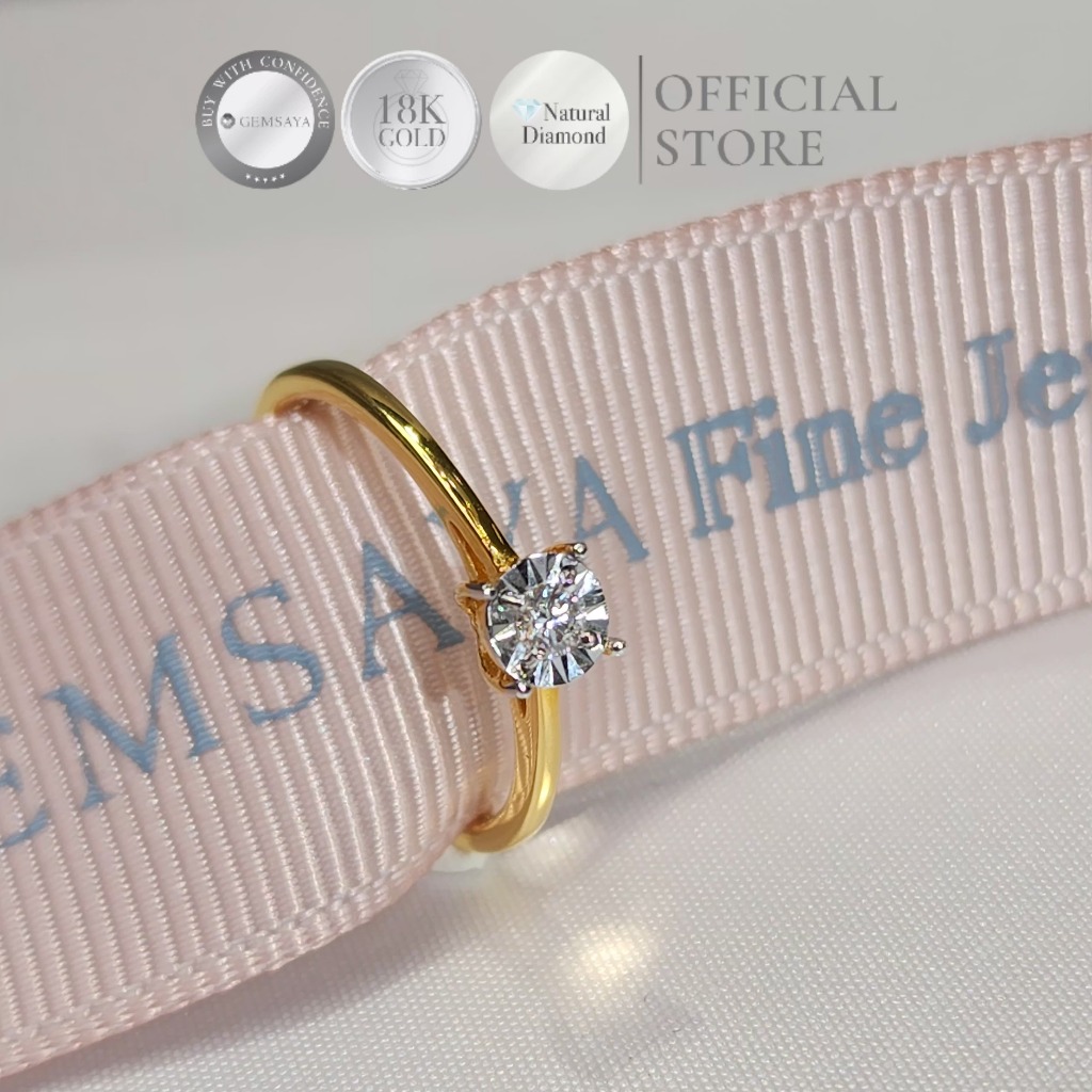 GEMSAYA แหวนเพชรเดี่ยว เรือน18K เพชรแท้น้ำ99 VVS