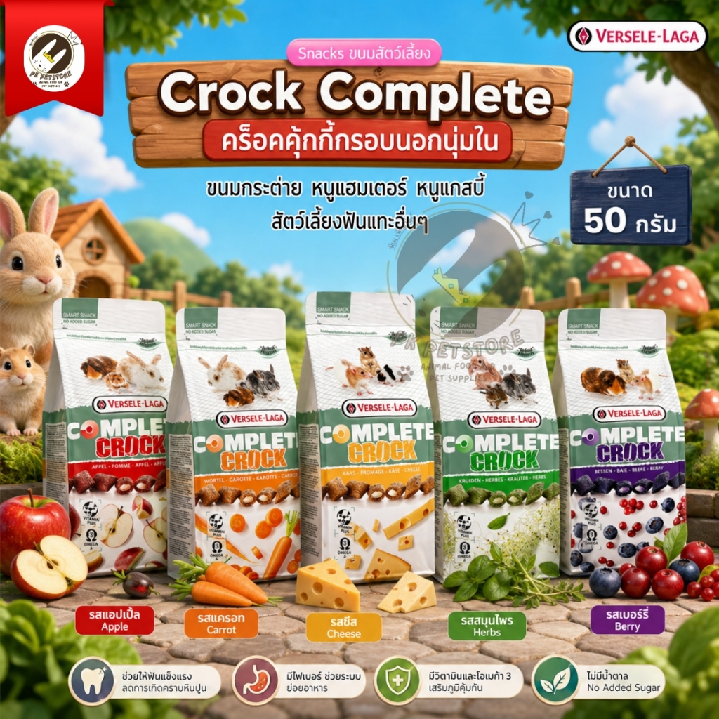 Crockคร๊อคคุ๊กกี้กรอบนอกนุ่มในแบบ สอดไส้ ขนมกระต่าย อาหารเสริมสำหรับกระต่าย หนูแกสบี้ หนูแฮมเตอร์[ขนาด50G.]