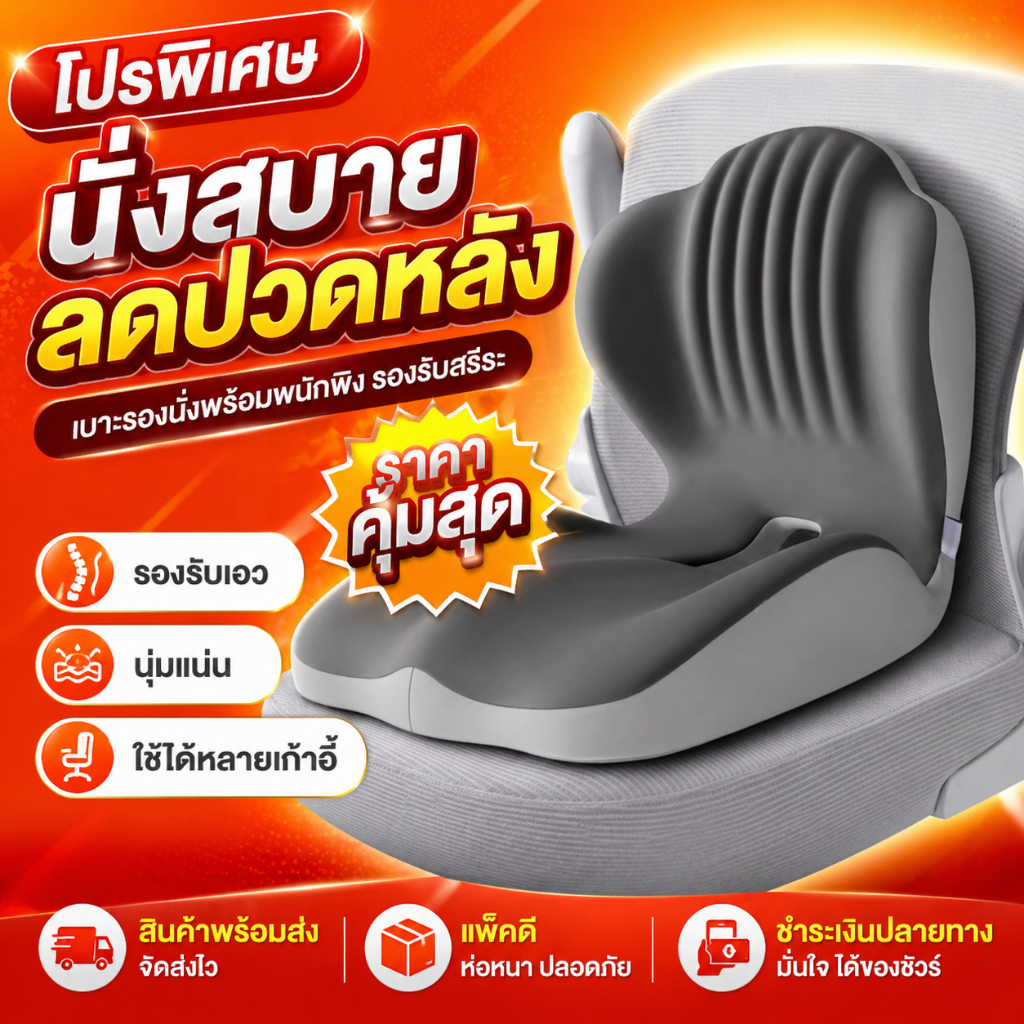 เบาะรองนั่งแบบชิ้นเดียว เปิดตัวรุ่นใหม่ เบาะรองนั่งเมมโมรี่โฟม นุ่มสบาย รองรับสรีระ ระบายอากาศดี