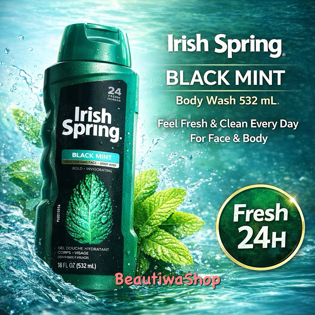 Irish Spring Men's Face & Body Wash, Black Mint - ช่วยชำระล้างแบคทีเรียและสิ่งสกปรกบนผิวหนังใช้ได้ดี