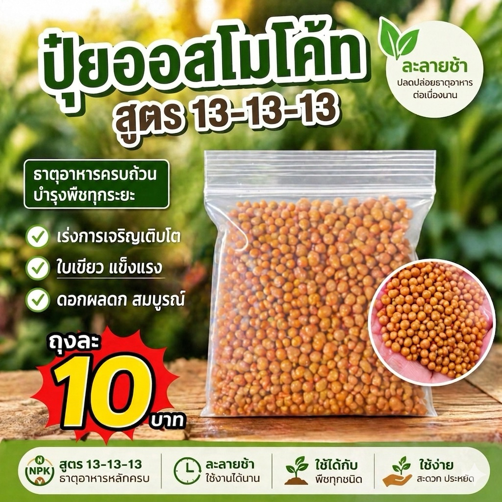 ปุ๋ยออสโมโค้ท สูตร 13 13 13  บำรุงต้นใบและราก ขนาดทดลองราคาถูก