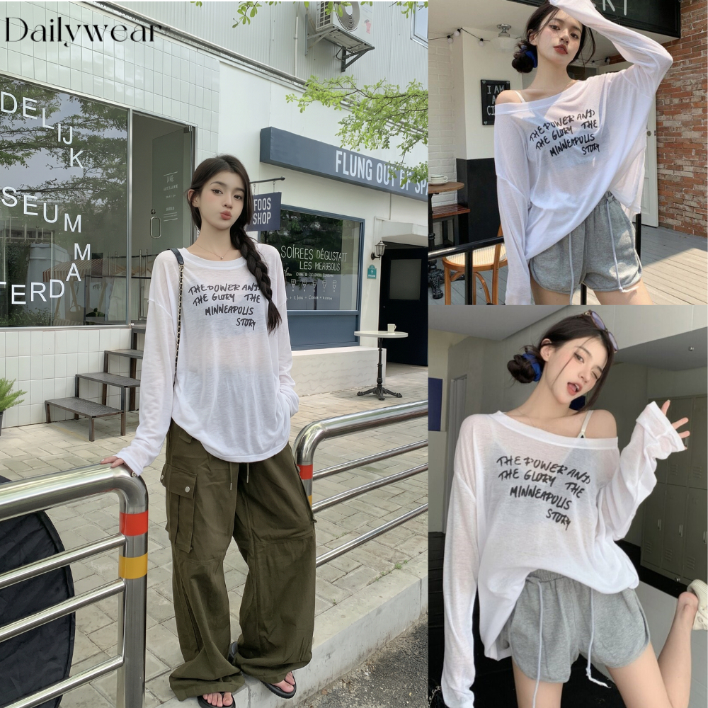 Dailywear พร้อมส่ง ✨3เสื้อแขนยาวกันแดดสำหรับผู้หญิง เนื้อผ้าบางเบา พิมพ์ลายตัวอักษร ทรงหลวม ใส่ลำลองในฤดูร้อน ช่วยให้ดูผ