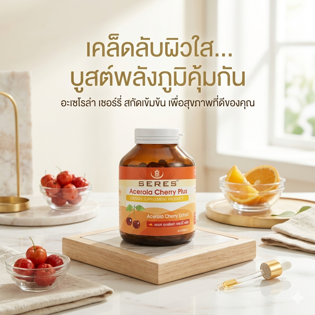 ของแท้! SERES Acerola Plus วิตามินซีจากธรรมชาติ เสริมภูมิคุ้มกัน ผิวใส หน้าโทรมลดลง ฟื้นไว 30 แคปซูล