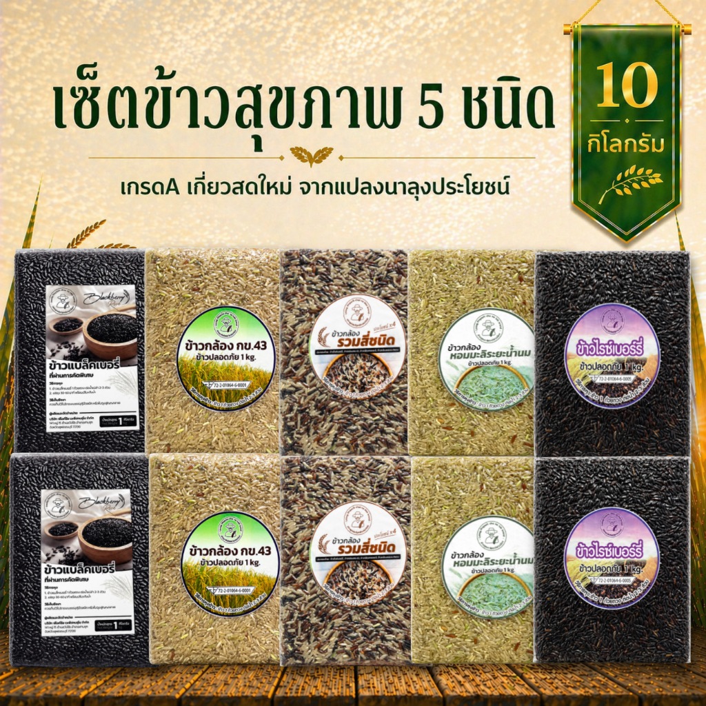 เซ็ตข้าวเพื่อสุขภาะ 1 กล่อง 10 กิโลกรัม เกี่ยวสดใหม่ จากแปลงนาลุงประโยชน์