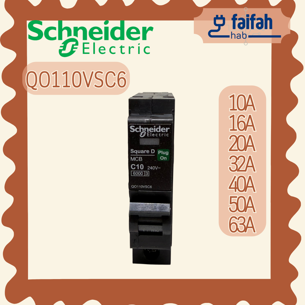 Schneider เซอร์กิตเบรกเกอร์ ลูกย่อย รุ่น QOVS 1P 10A - 63A ของแท้