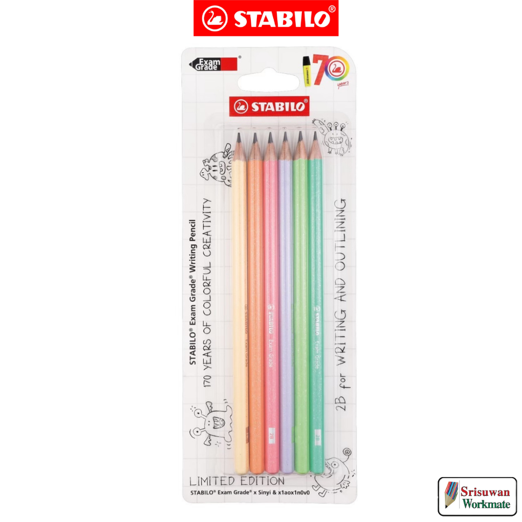 STABILO ดินสอไม้ด้ามพาสเทลกากเพชร 6แท่ง/แพค ความเข้ม 2B