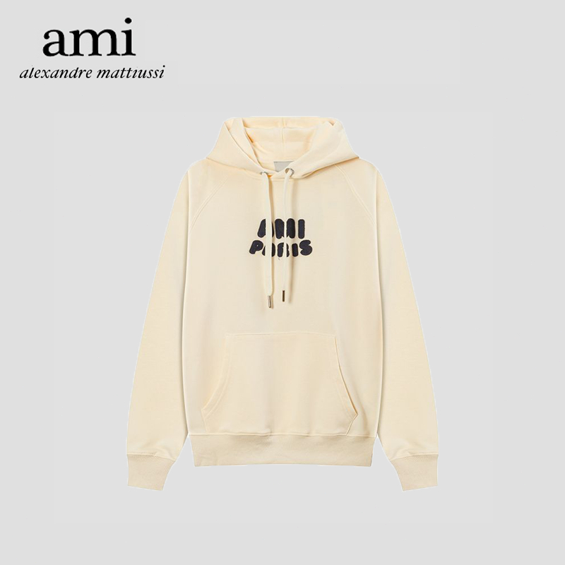 『 AMI Paris 』🇰🇷เสื้อฮู้ด Ami  Cotton Hoodie With Ami Paris Patch เสื้อมีฮู้ดแพทช์โลโก้