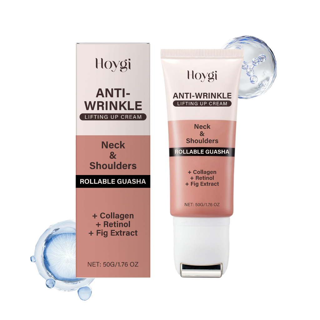 Hoygi ครีมทาลำคอ 50g มาพร้อมลูกกลิ้งนวด ยกกระชับผิว ลดรอยพับและริ้วรอยบริเวณลำคอและใต้คาง