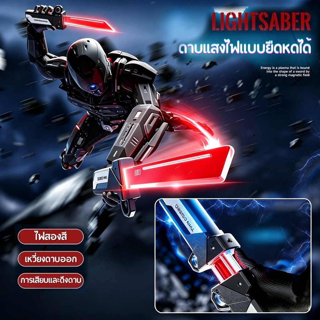 Double Bladed Lightsaber ดาบสตาร์วอร์ส ของเล่นเด็ก ยืดหด มีไฟกระพริบ LED Light Sword ดาบของเล่น มีไฟเปลี่ยนสี ยืดออกมาได