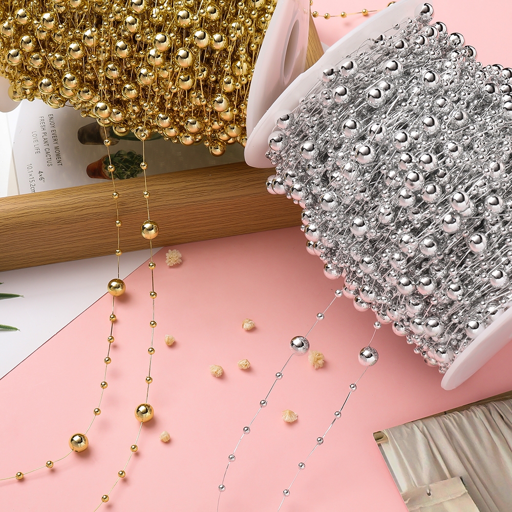 2-10เมตร ABS เลียนแบบลูกปัดมุกโซ่ Trim Garland ดอกไม้ DIY งานแต่งงานตกแต่งเจ้าสาวหมวกหัตถกรรมอุปกรณ์เย็บผ้า