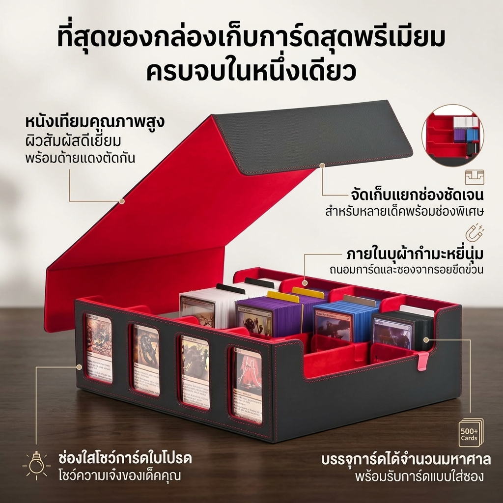 กล่องเก็บการ์ดเกม จุสูงสุด 3,700 ใบ กล่องใส่การ์ด พร้อมแผ่นกั้นและฐานรอง ความจุใหญ่พิเศษ